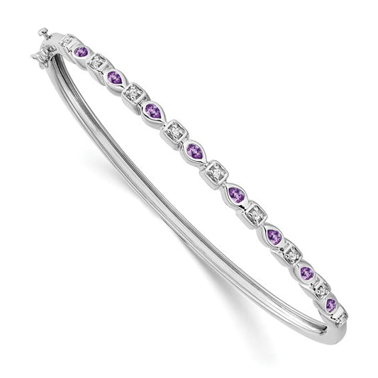 14k White Gold Amethyst and Diamond Bangle