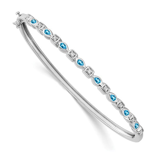 14k White Gold Blue Topaz and Diamond Bangle