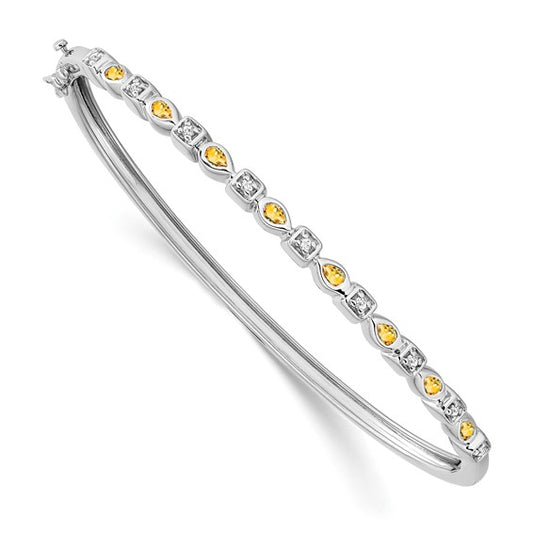 14k White Gold Citrine and Diamond Bangle