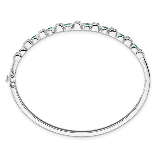 14k White Gold Emerald and Diamond Bangle