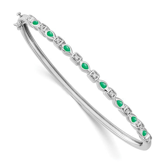 14k White Gold Emerald and Diamond Bangle