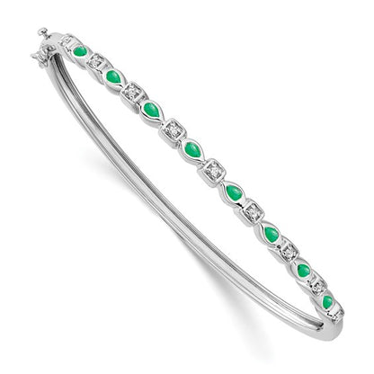 14k White Gold Emerald and Diamond Bangle