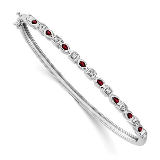 14k White Gold Garnet and Diamond Bangle