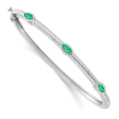 14k White Gold Marquise Emerald Bangle