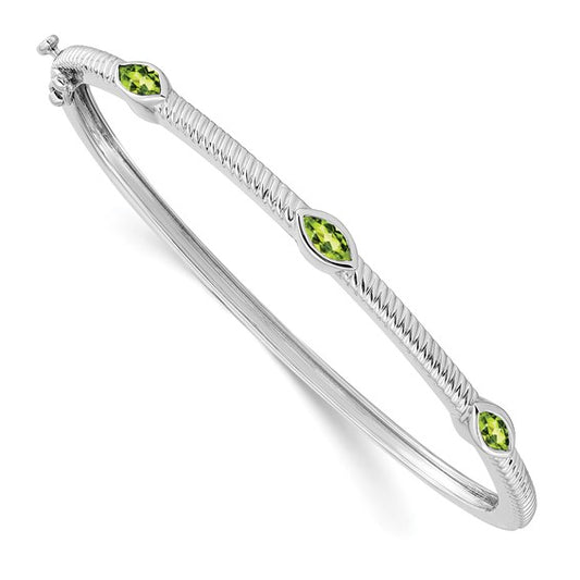 14k White Gold Marquise Peridot Bangle