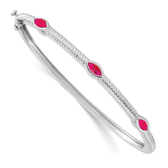 14k White Gold Marquise Ruby Bangle