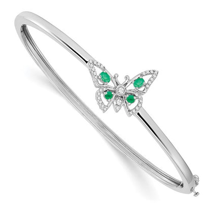 14k White Gold Emerald and Diamond Butterfly Bangle