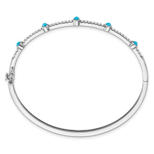 14k White Gold Turquoise and White Topaz Bangle