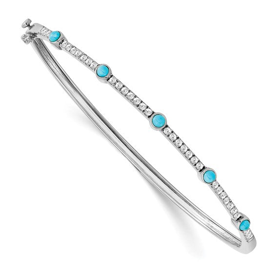 14k White Gold Turquoise and White Topaz Bangle