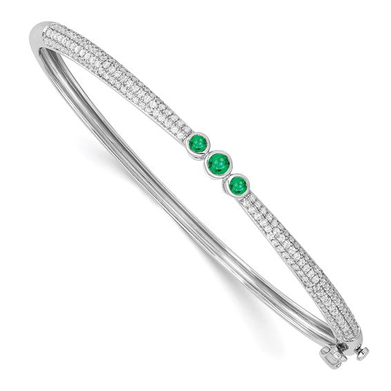 14k White Gold Emerald and Diamond Bangle