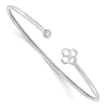 14K White Gold Lab Grown Diamond VS/SI GH, Floral Flexible Bangle