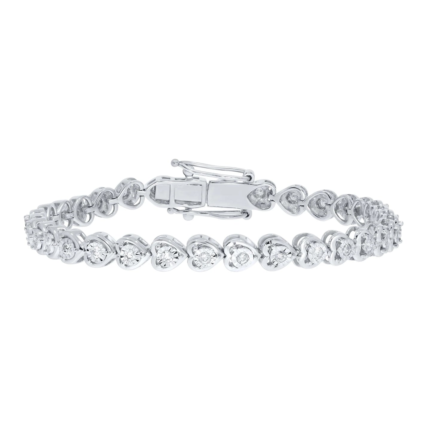 10K WHITE GOLD .85 CARAT REAL DIAMOND WOMEN HEART BRACELET