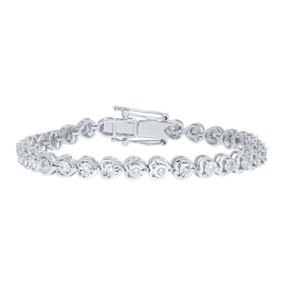 10K WHITE GOLD .85 CARAT REAL DIAMOND WOMEN HEART BRACELET