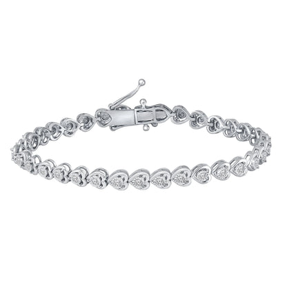 10K WHITE GOLD .85 CARAT REAL DIAMOND WOMEN HEART BRACELET