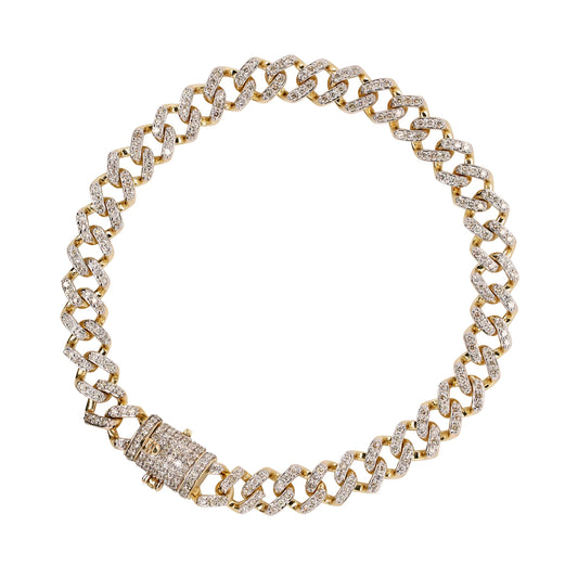 10K YELLOW GOLD 3.50 CARAT REAL DIAMONDS 8MM 8.50 INCHES 19.53 GRAM GOLD CUBAN LINK BRACELET