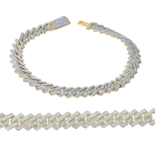 10K YELLOW GOLD 6.75 CARAT REAL DIAMOND 33.85 GRAMS 9MM 8.50 INCHES CUBAN LINK BRACELET