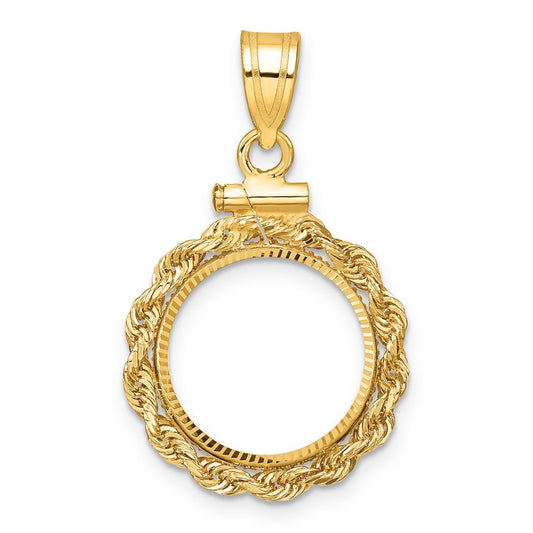 14k Rope & D/C 14.0mm x 1.1mm Screw Top Coin Bezel Pendant
