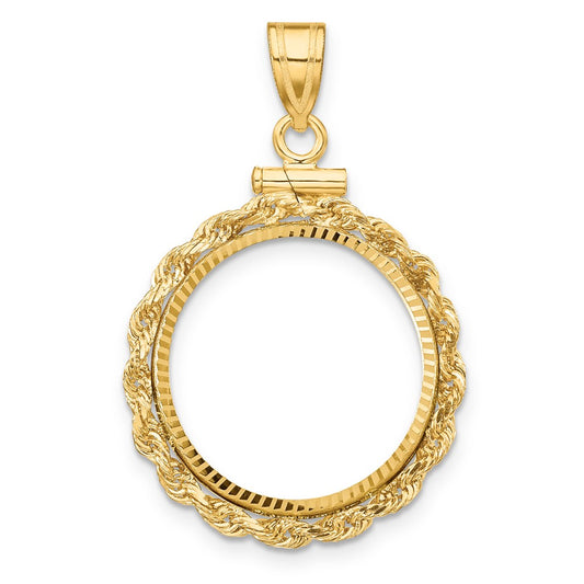 14k Rope & D/C 17.8mm x 1.35mm Screw Top Coin Bezel Pendant