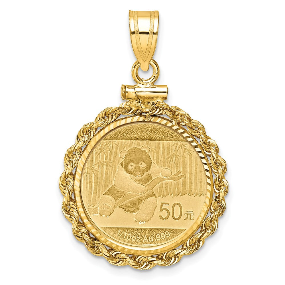 14ky Rope Screw Top 1/10oz Mounted Panda Coin D/C Bezel Pendant