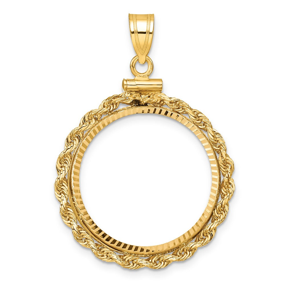 14k Rope & D/C 22.0mm x 1.9mm Screw Top Coin Bezel Pendant