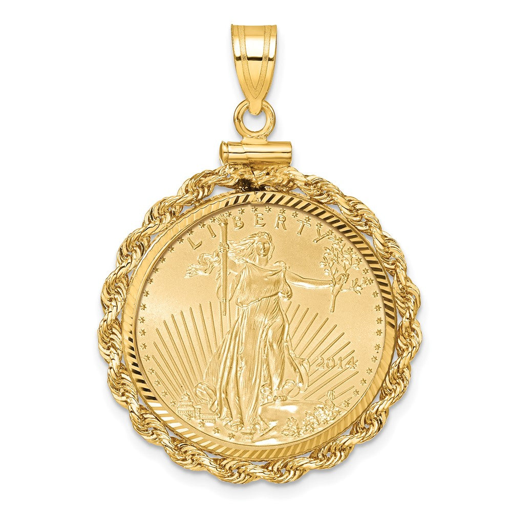14ky Rope Screw Top 1/4oz Mounted American Eagle Coin D/C Bezel Pendant