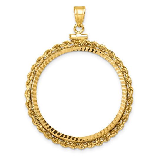 14k Rope & D/C 32.0mm x 2.85mm Screw Top Coin Bezel Pendant