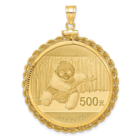 14ky Rope Screw Top 1oz Mounted Panda Coin D/C Bezel Pendant