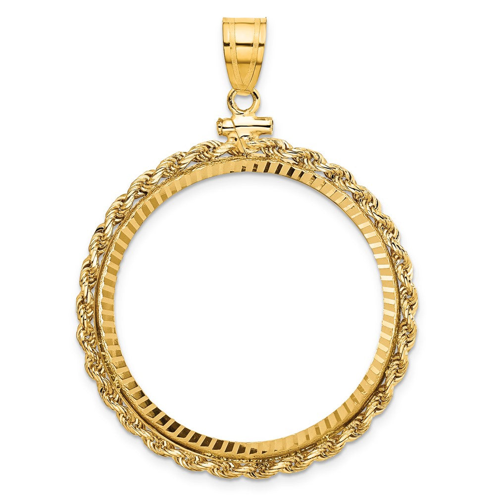 14k Rope & D/C 32.7mm x 3.00mm Screw Top Coin Bezel Pendant
