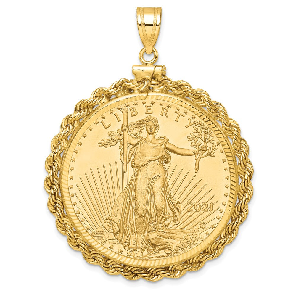 14ky Rope Screw Top 1oz Mounted American Eagle Coin D/C Bezel Pendant