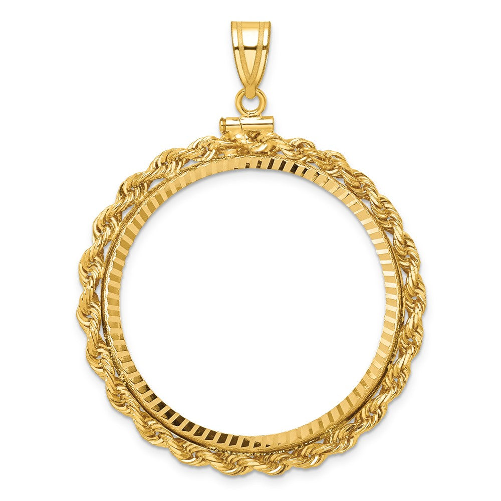 14k Rope & D/C 34.2mm x 2.85mm Screw Top Coin Bezel Pendant