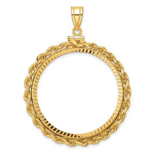 14k Rope & D/C 34.2mm x 2.85mm Screw Top Coin Bezel Pendant