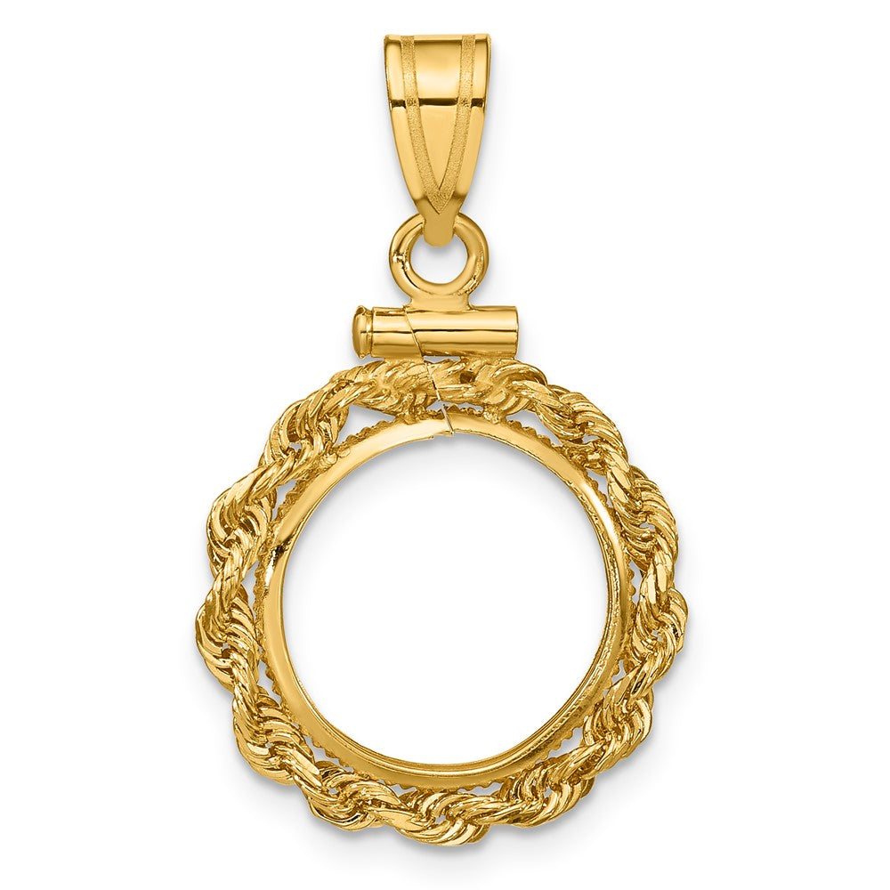 14k Polished Rope 13.0mm x 1.1mm Screw Top Coin Bezel Pendant