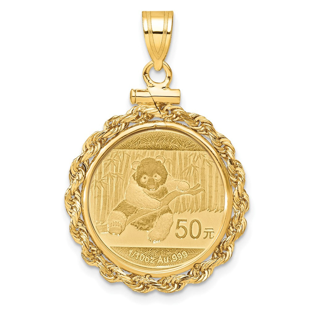 14k Polished Rope Mounted 1/10oz Panda Screw Top Coin Bezel Pendant