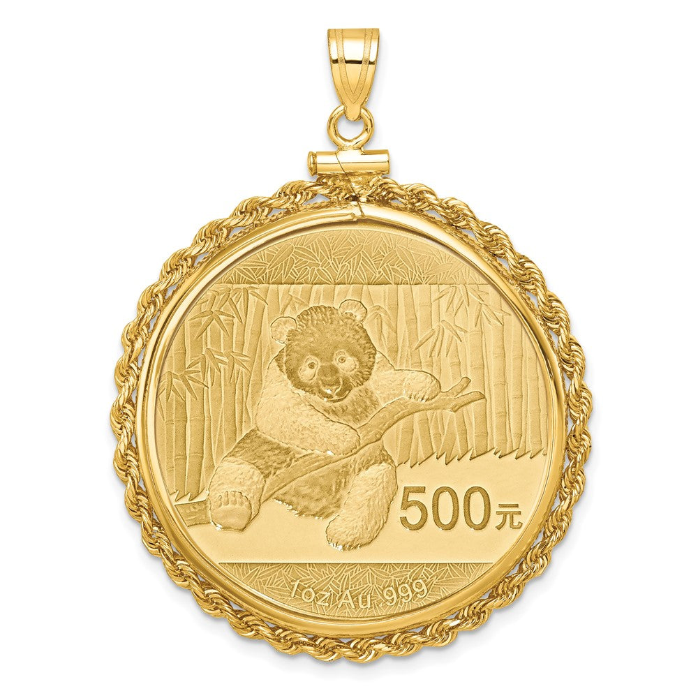 14k Polished Rope Mounted 1oz Panda Screw Top Coin Bezel Pendant