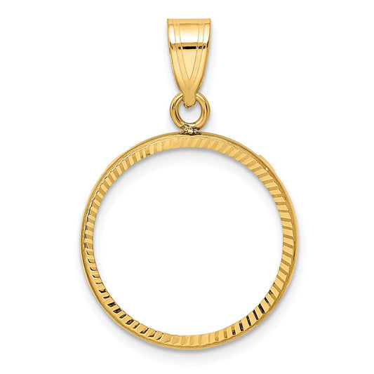 14k Polished and Diamond-cut 18.0mm Prong Coin Bezel Pendant
