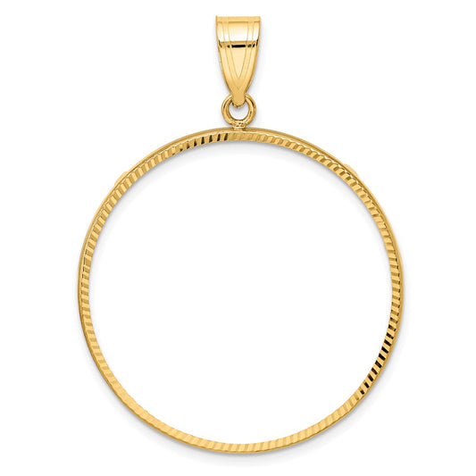 14k Polished and Diamond-cut 32.0mm Prong Coin Bezel Pendant