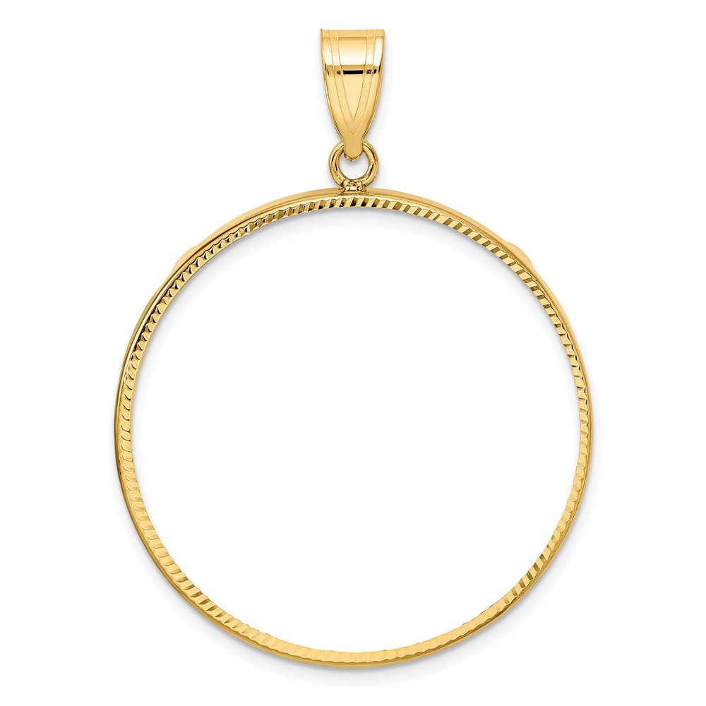 14k Polished and Diamond-cut 32.7mm Prong Coin Bezel Pendant