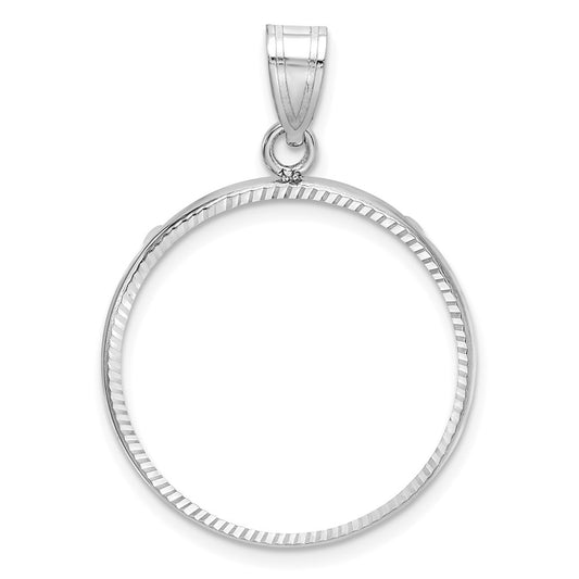 14k White Gold Polished & D/C 22.0mm Prong Coin Bezel Pendant