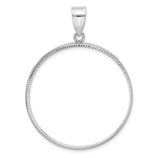14k White Gold Polished & D/C 32.7mm Prong Coin Bezel Pendant