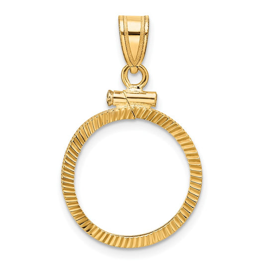 14k Diamond-cut 16.5mm x 1.35mm Screw Top Coin Bezel Pendant