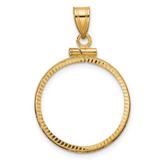 14k Diamond-cut 21.6mm x 1.7mm Screw Top Coin Bezel Pendant