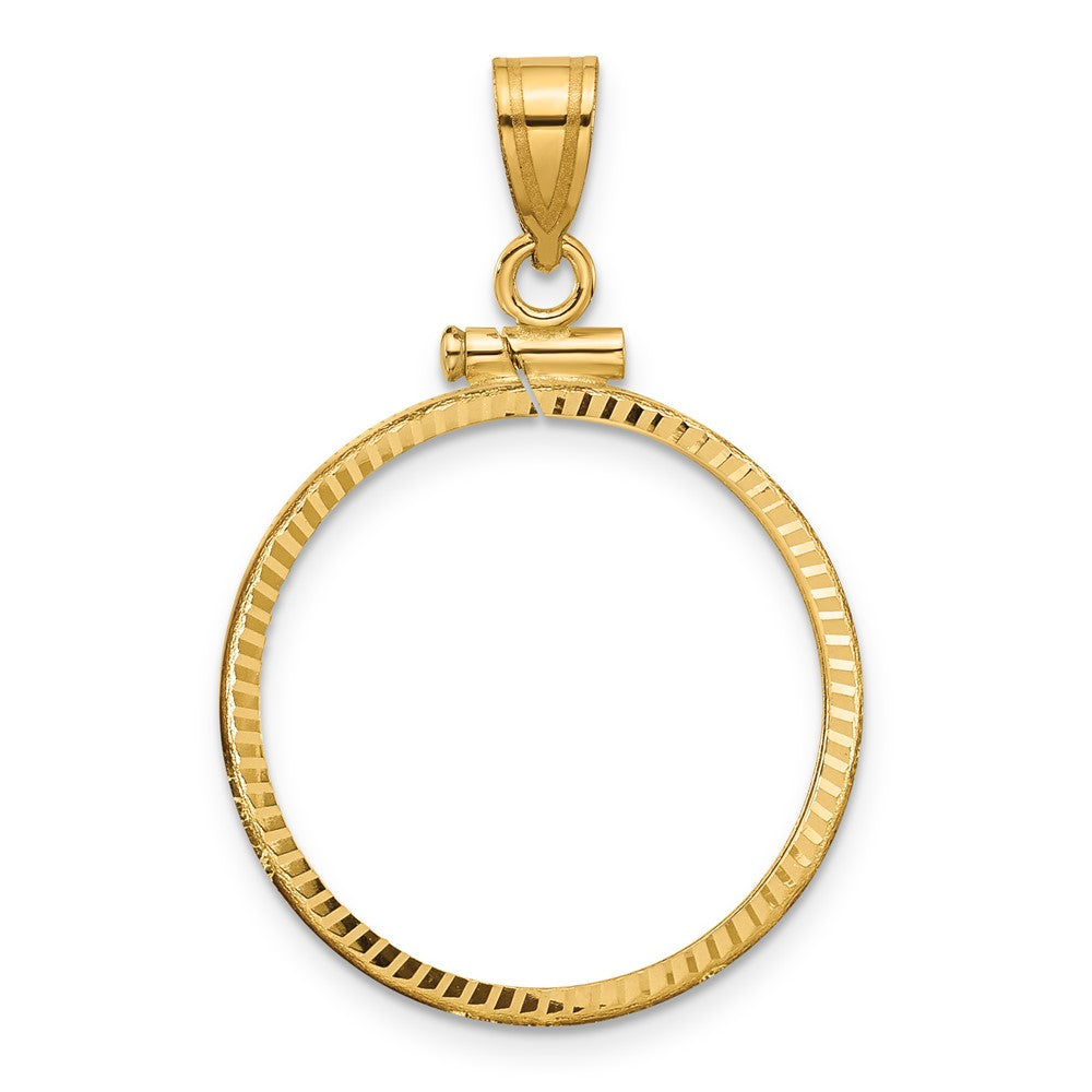 14k Diamond-cut 22.0mm x 1.9mm Screw Top Coin Bezel Pendant