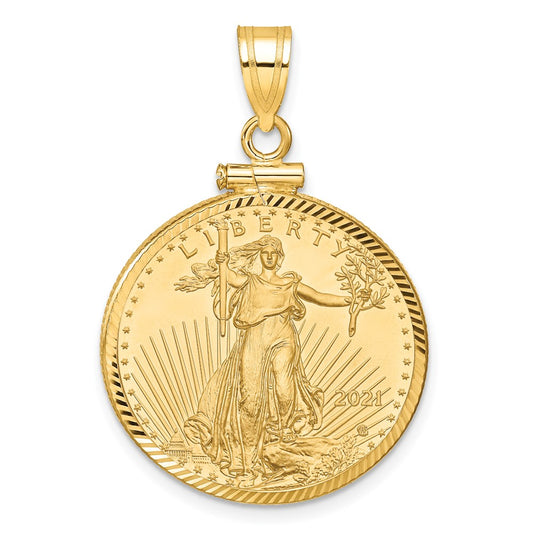 14ky 1/4oz Mounted American Eagle Coin Screw Top Diamond-cut Bezel Pendant