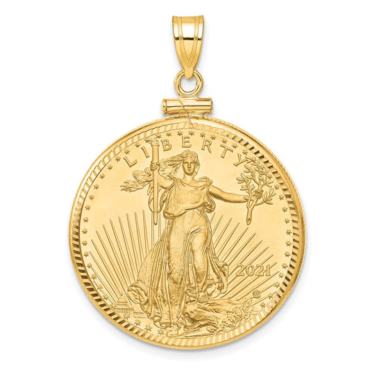 14ky 1/2oz Mounted American Eagle Coin Screw Top Diamond-cut Bezel Pendant