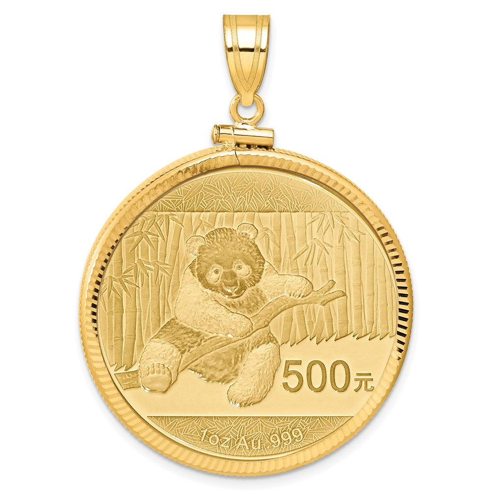 14k 1 oz Mounted Panda Coin Diamond-cut Screw Top Coin Bezel