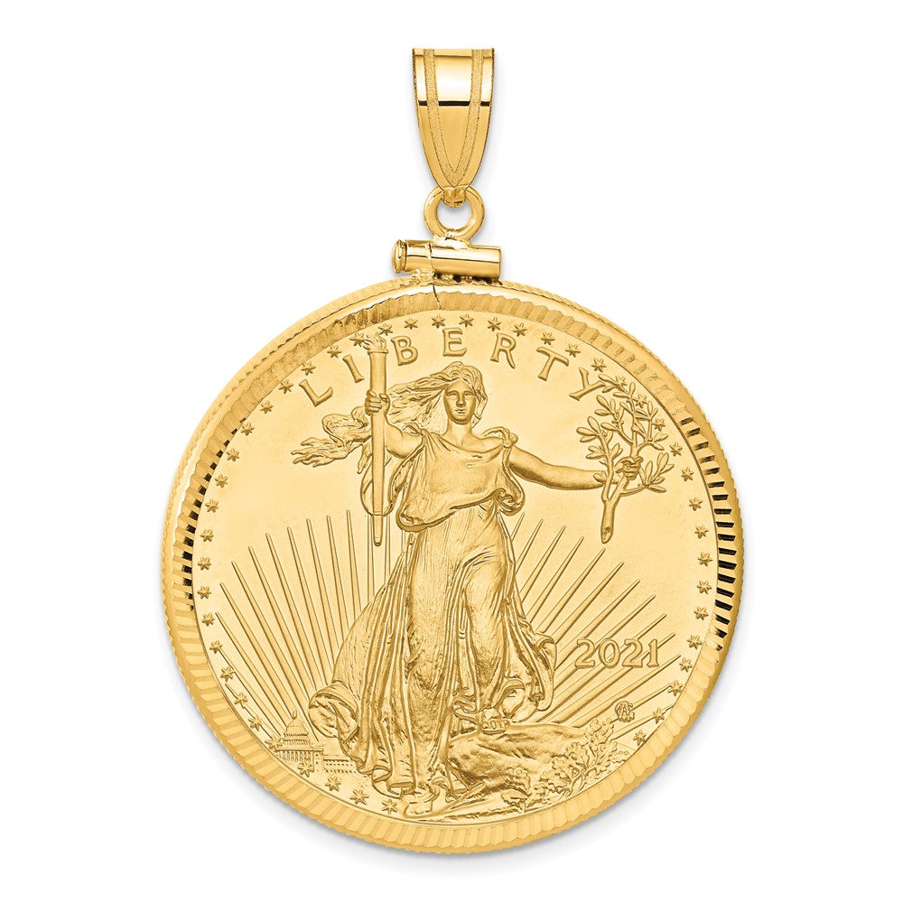14ky 1oz Mounted American Eagle Coin Screw Top Diamond-cut Bezel Pendant