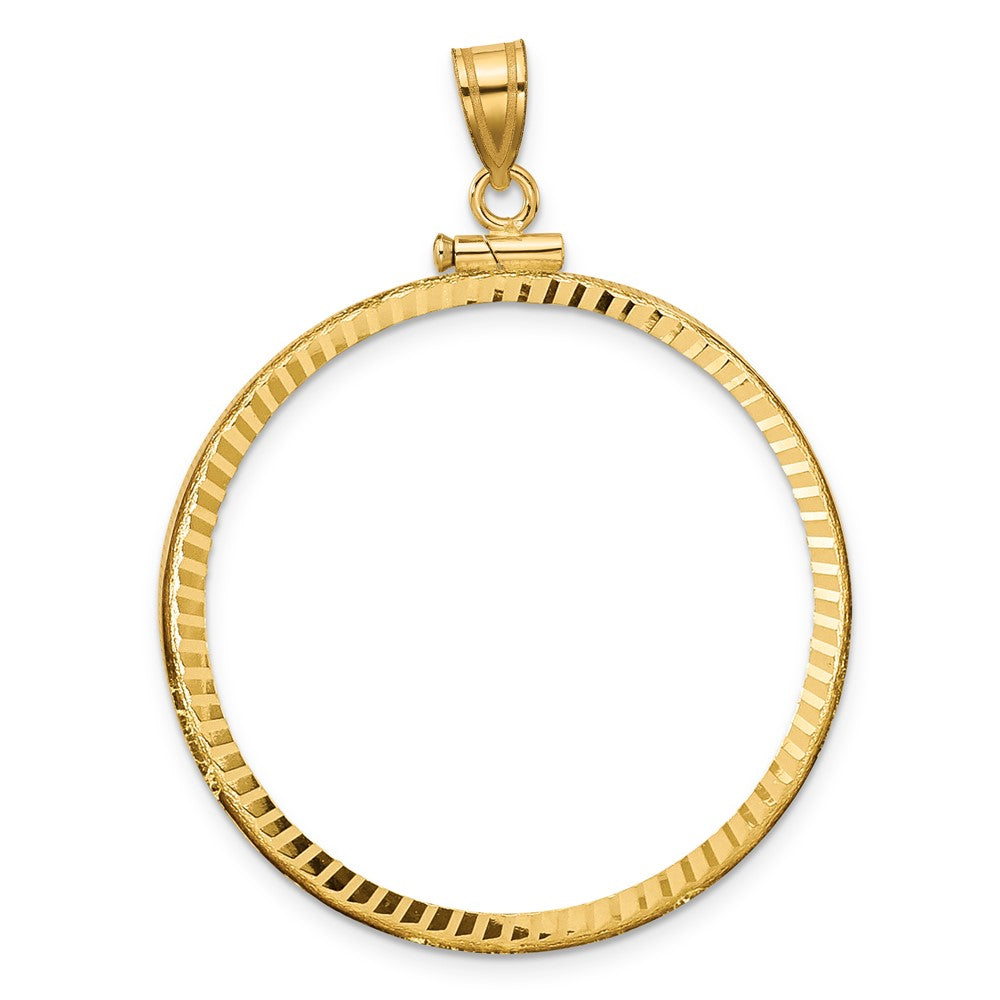 14k Diamond-cut 34.2mm x 2.85mm Screw Top Coin Bezel Pendant