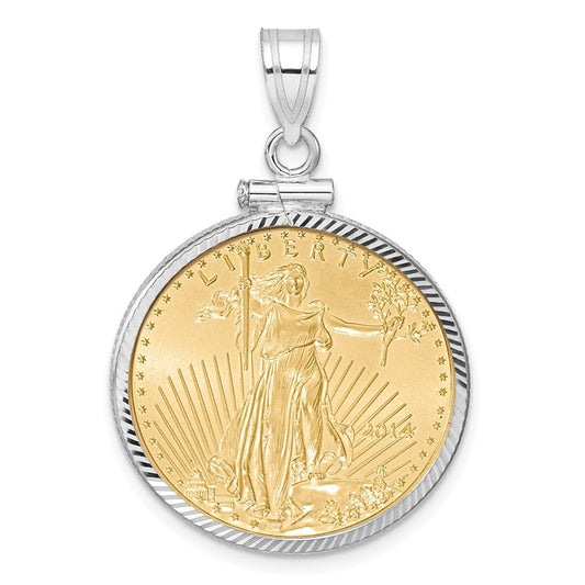 14kw 1/4oz Mounted American Eagle Coin Screw Top Diamond-cut Bezel Pendant