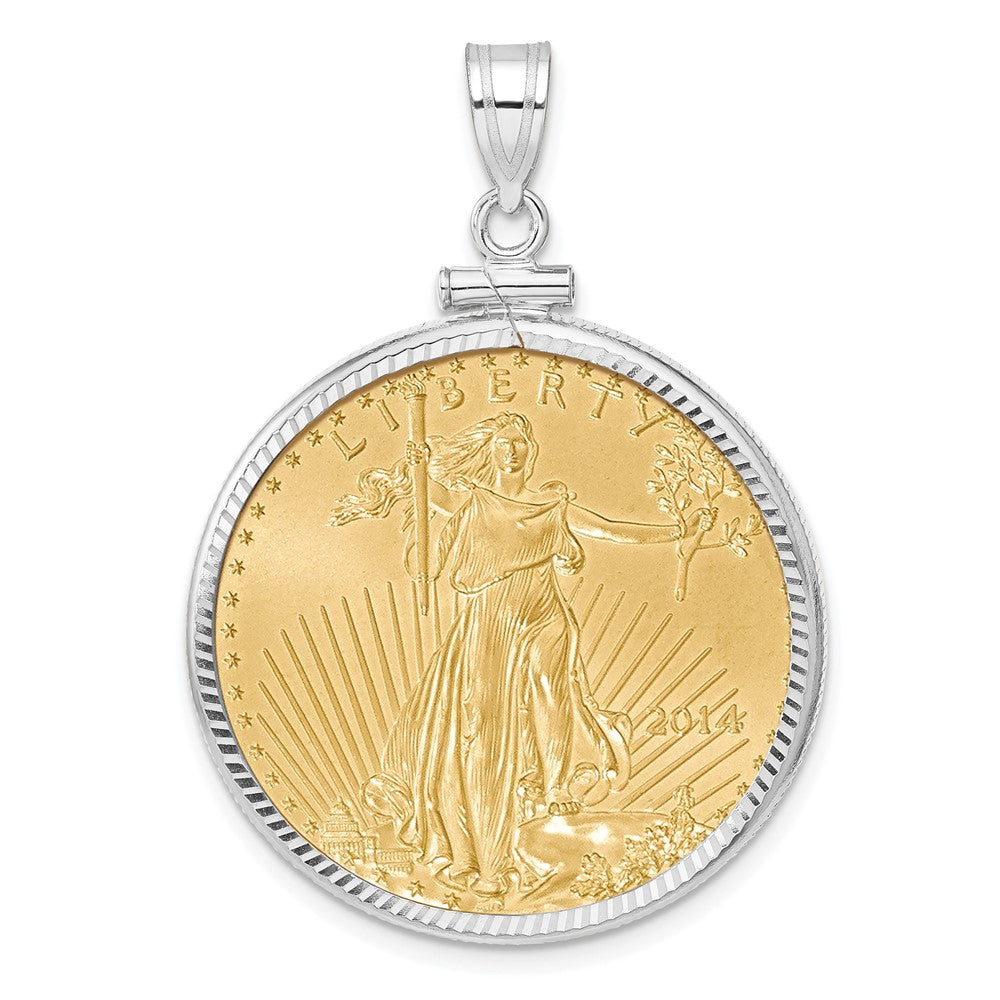 14kw 1/2oz Mounted American Eagle Coin Screw Top Diamond-cut Bezel Pendant