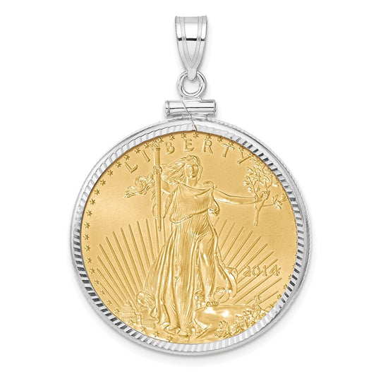14kw 1/2oz Mounted American Eagle Coin Screw Top Diamond-cut Bezel Pendant
